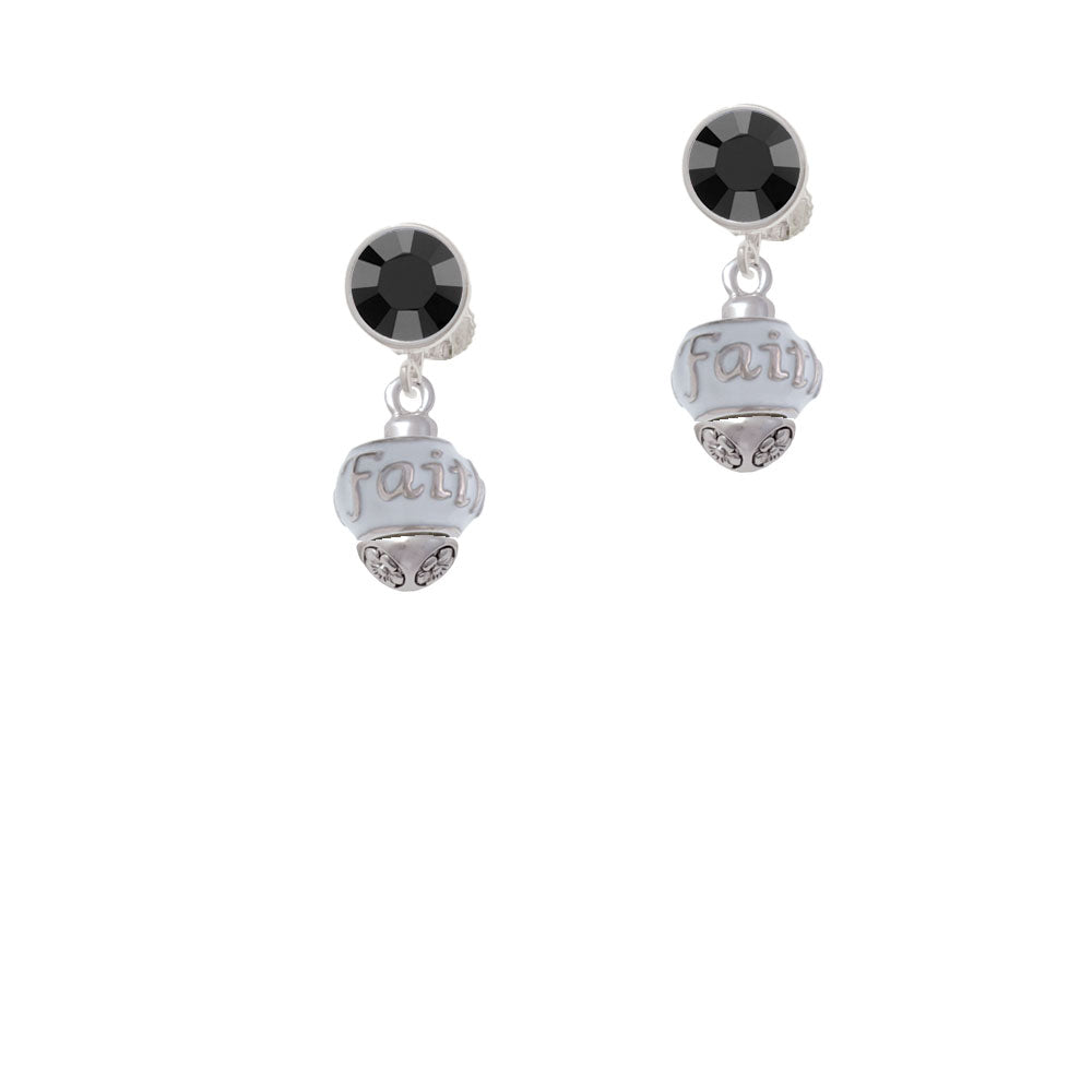 Faith on White Spinners Crystal Clip On Earrings Image 3