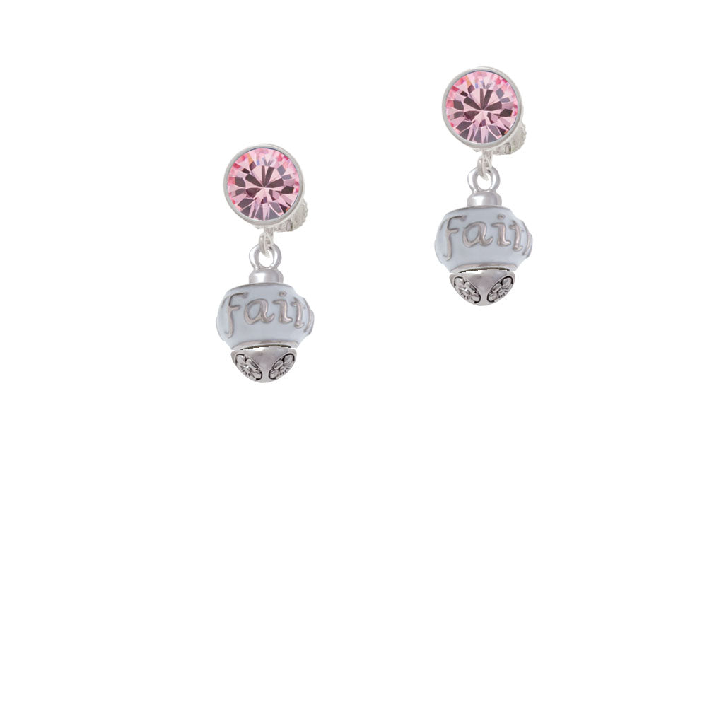 Faith on White Spinners Crystal Clip On Earrings Image 4