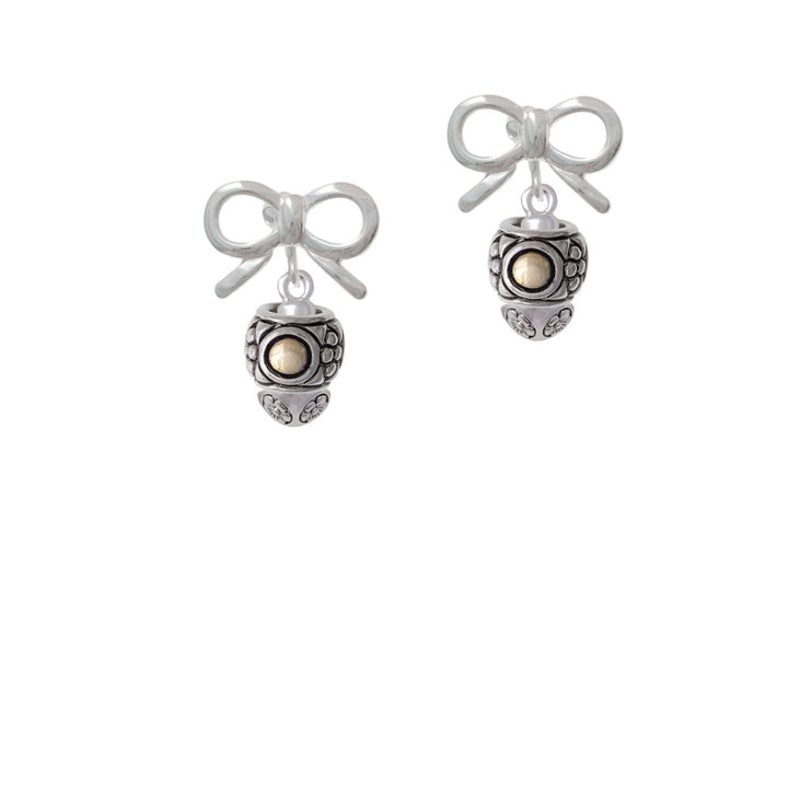 Silver Tone Pattern with 2 Gold Tone Bullets Spinners Crystal Clip On Earrings Image 9