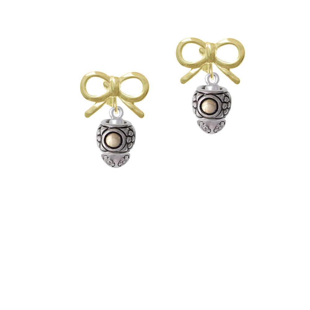 Silver Tone Pattern with 2 Gold Tone Bullets Spinners Crystal Clip On Earrings Image 10