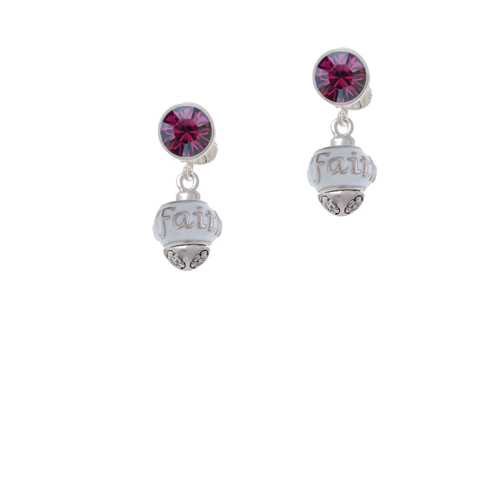 Faith on White Spinners Crystal Clip On Earrings Image 8