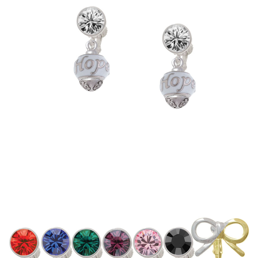 Hope on White Spinners Crystal Clip On Earrings Image 1