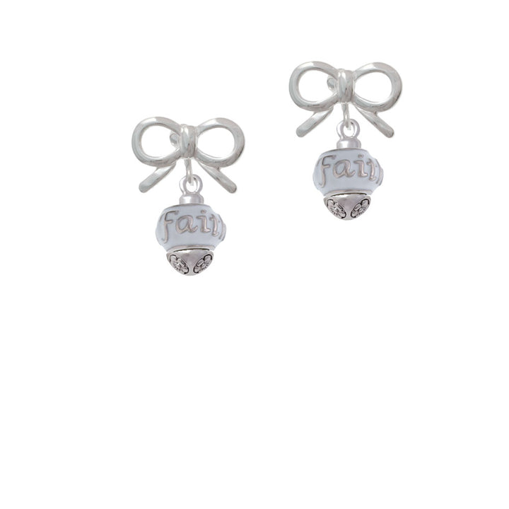 Faith on White Spinners Crystal Clip On Earrings Image 9