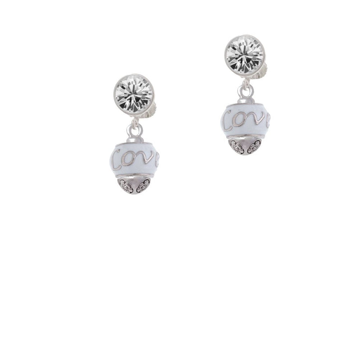 Love on White Spinners Crystal Clip On Earrings Image 1