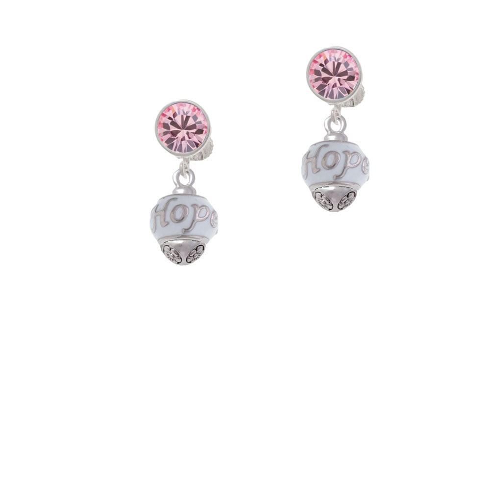 Hope on White Spinners Crystal Clip On Earrings Image 1