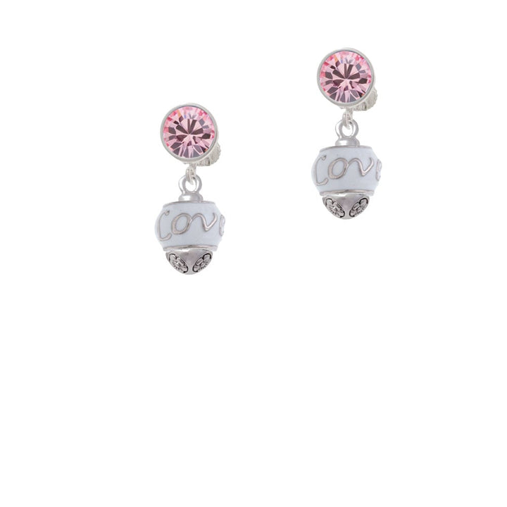 Love on White Spinners Crystal Clip On Earrings Image 1