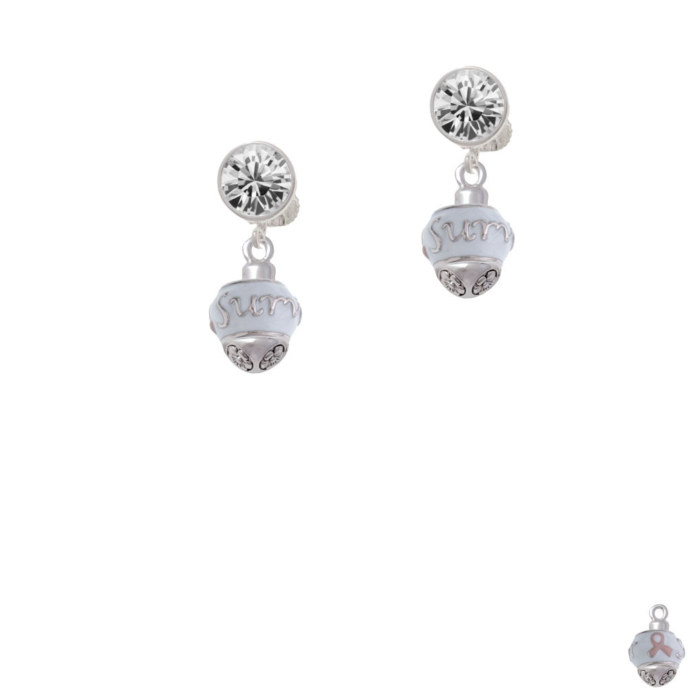 Survivor with Pink Ribbon on White Spinners Crystal Clip On Earrings Image 2