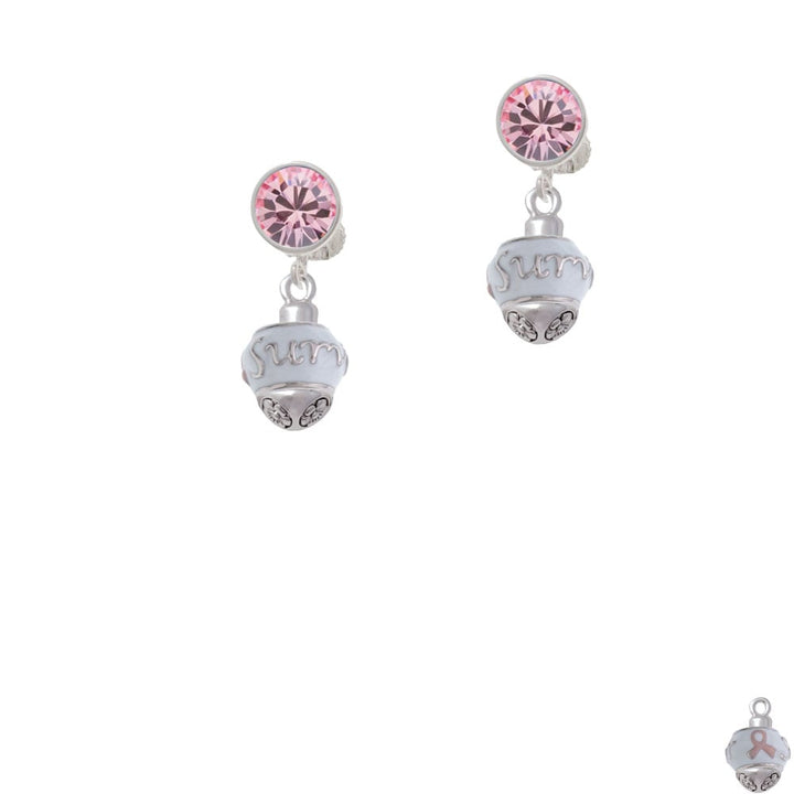 Survivor with Pink Ribbon on White Spinners Crystal Clip On Earrings Image 4