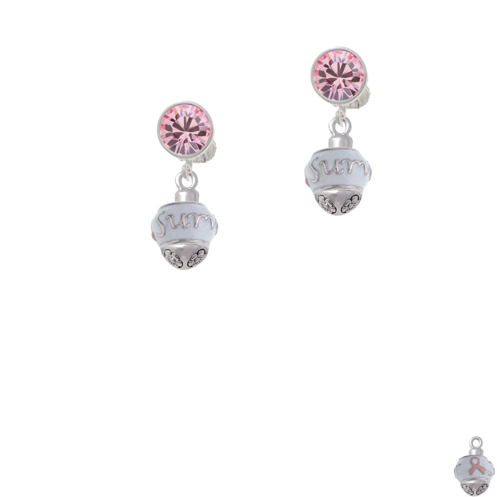 Survivor with Pink Ribbon on White Spinners Crystal Clip On Earrings Image 1