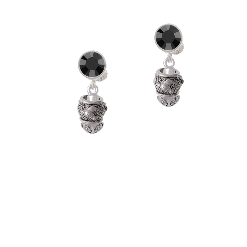 Horse Head on Hatched Background Spinners Crystal Clip On Earrings Image 3