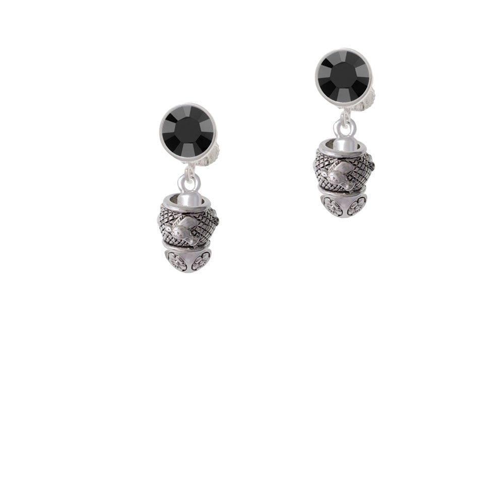 Horse Head on Hatched Background Spinners Crystal Clip On Earrings Image 1