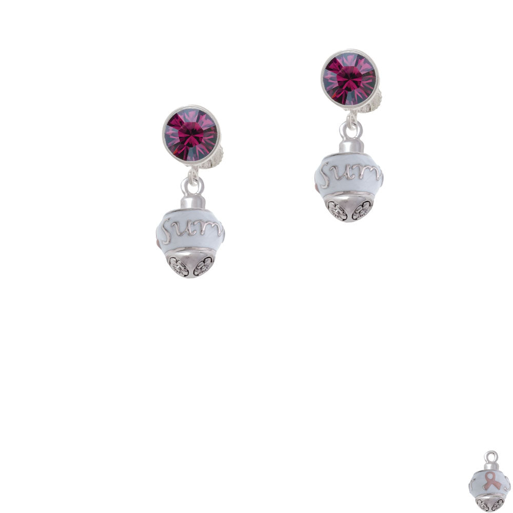 Survivor with Pink Ribbon on White Spinners Crystal Clip On Earrings Image 8