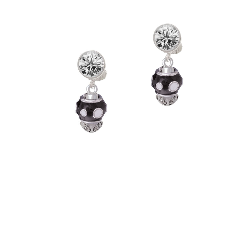 White Dots on Black Spinners Crystal Clip On Earrings Image 2