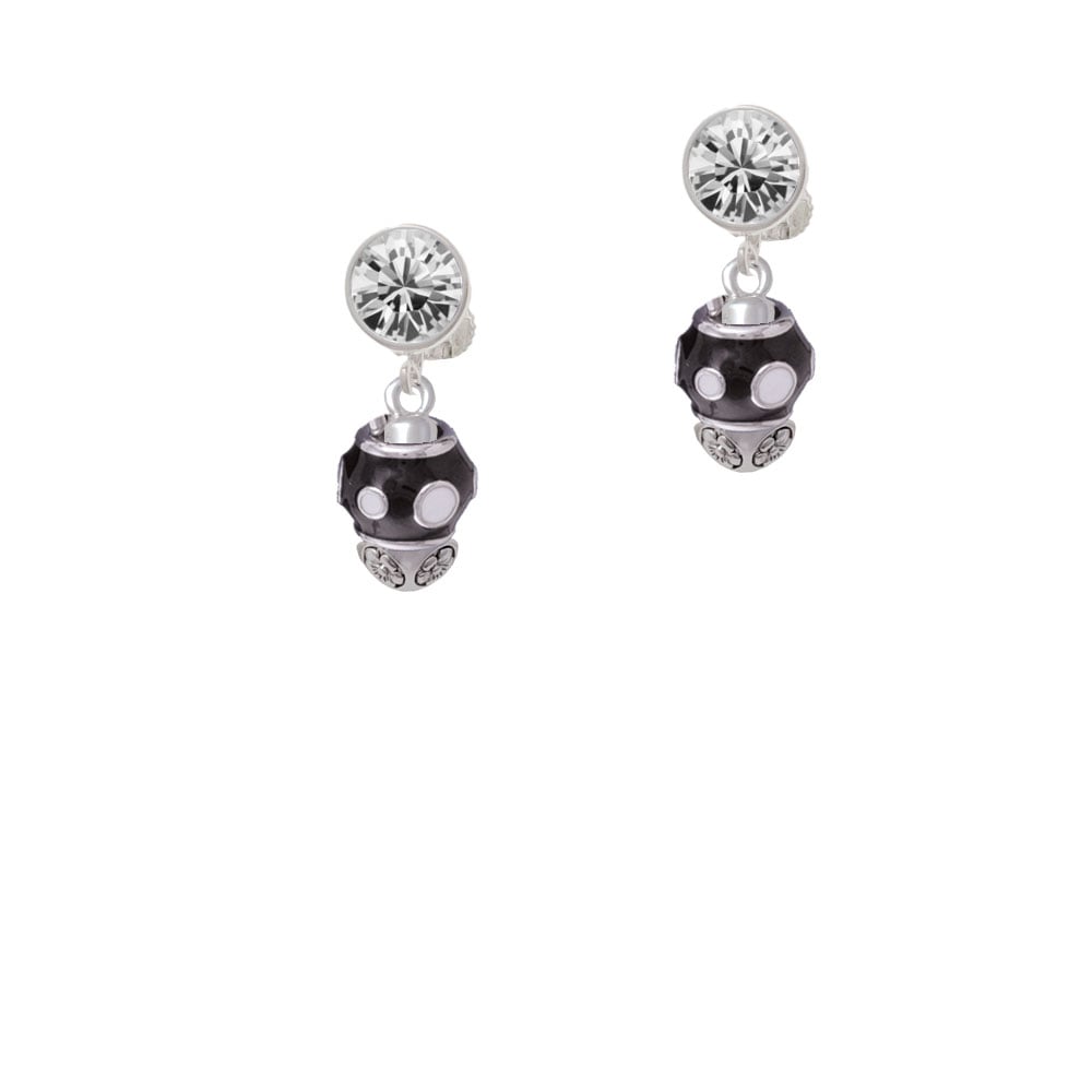 White Dots on Black Spinners Crystal Clip On Earrings Image 1