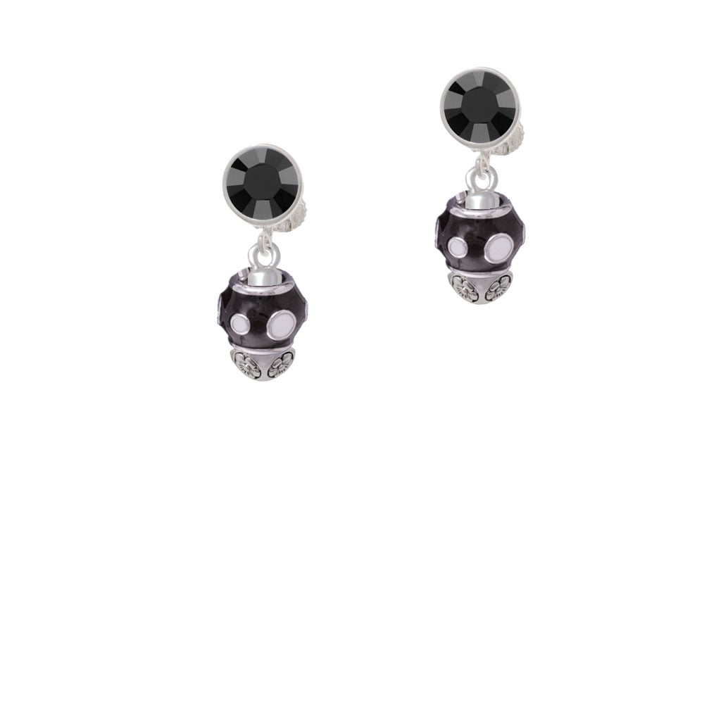 White Dots on Black Spinners Crystal Clip On Earrings Image 3