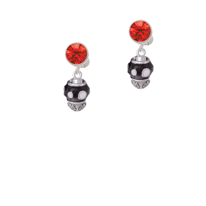 White Dots on Black Spinners Crystal Clip On Earrings Image 4