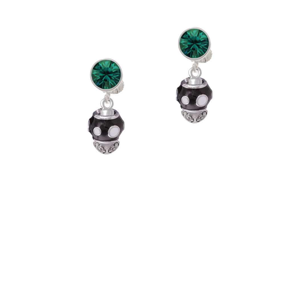 White Dots on Black Spinners Crystal Clip On Earrings Image 6