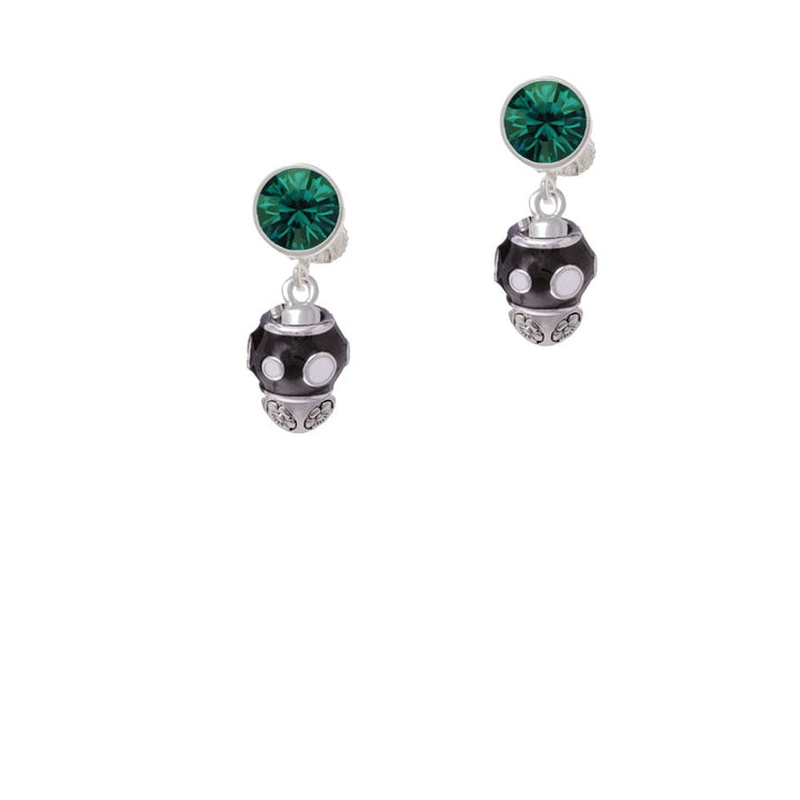 White Dots on Black Spinners Crystal Clip On Earrings Image 1