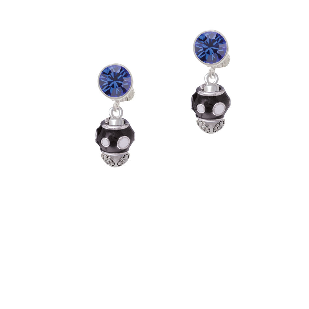 White Dots on Black Spinners Crystal Clip On Earrings Image 7