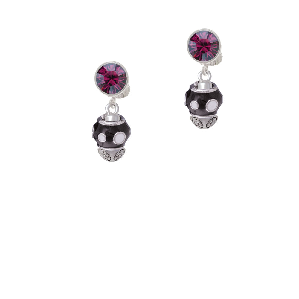 White Dots on Black Spinners Crystal Clip On Earrings Image 8