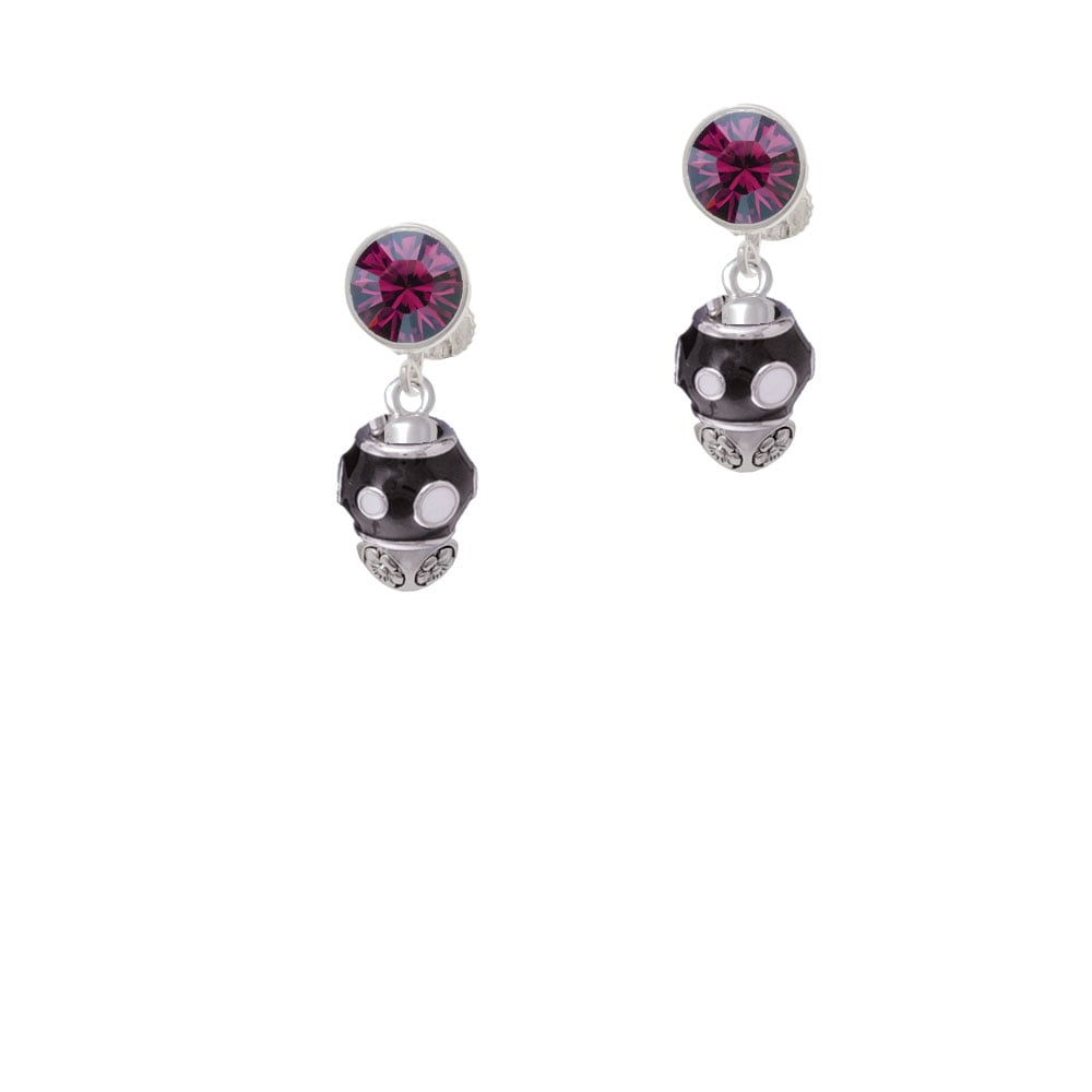 White Dots on Black Spinners Crystal Clip On Earrings Image 1