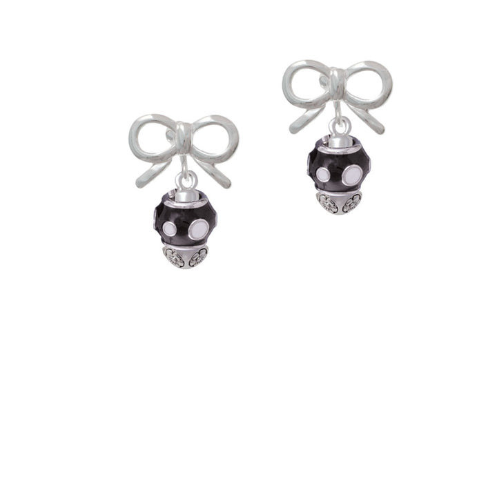 White Dots on Black Spinners Crystal Clip On Earrings Image 9