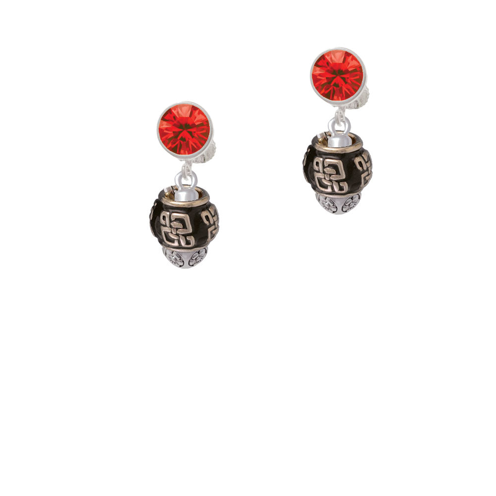 Chinese Pattern on Black Spinners Crystal Clip On Earrings Image 4