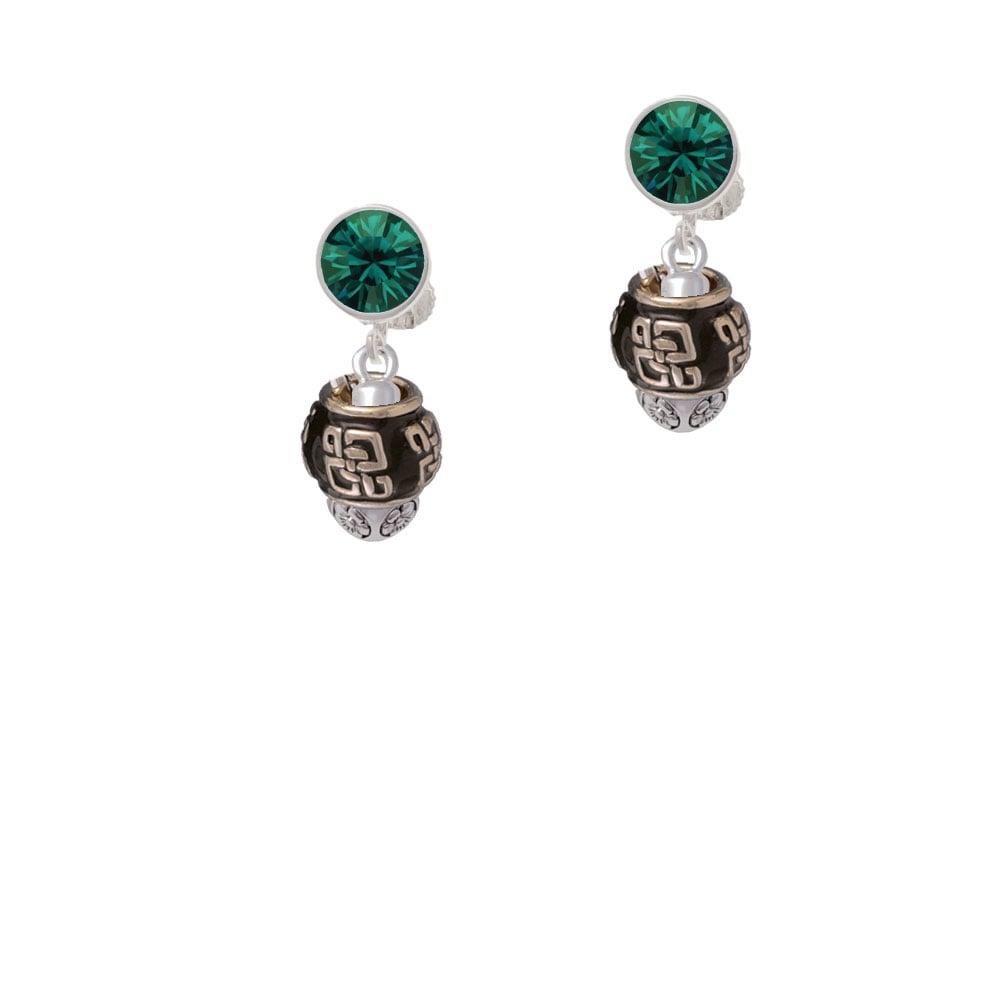 Chinese Pattern on Black Spinners Crystal Clip On Earrings Image 6