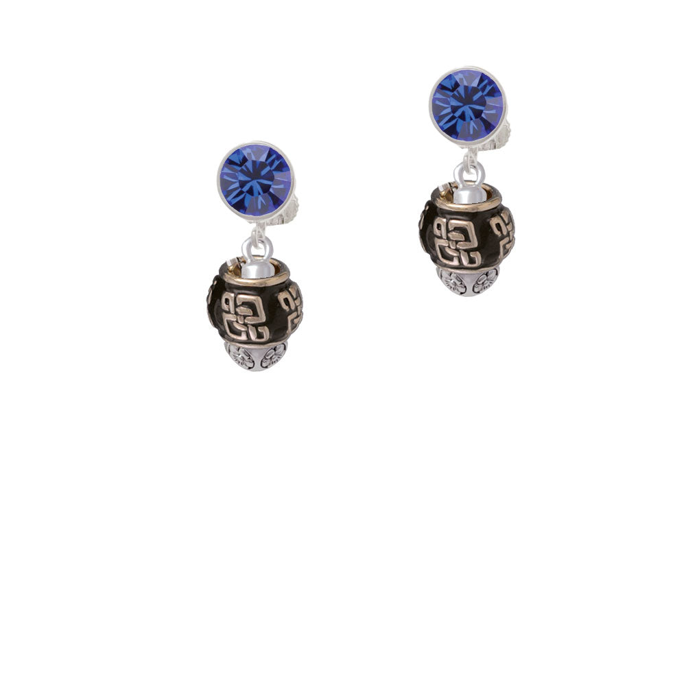 Chinese Pattern on Black Spinners Crystal Clip On Earrings Image 7