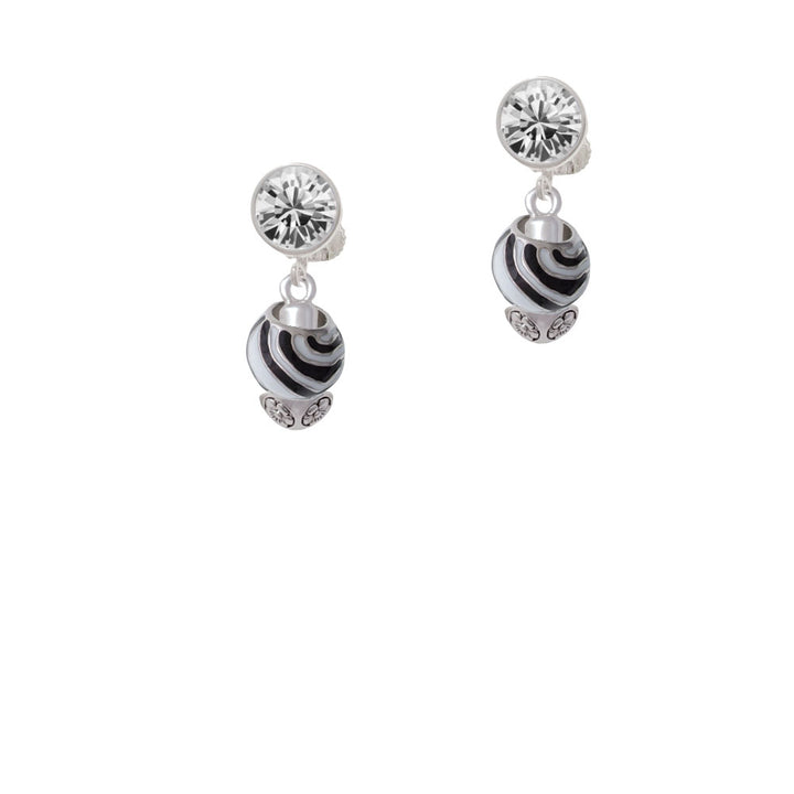 Wide Zebra Print Spinners Crystal Clip On Earrings Image 2