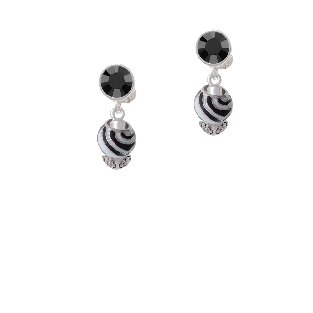 Wide Zebra Print Spinners Crystal Clip On Earrings Image 3