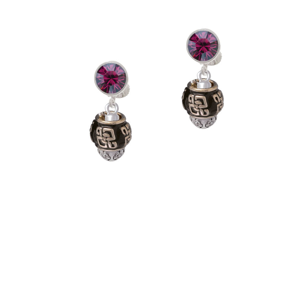 Chinese Pattern on Black Spinners Crystal Clip On Earrings Image 8