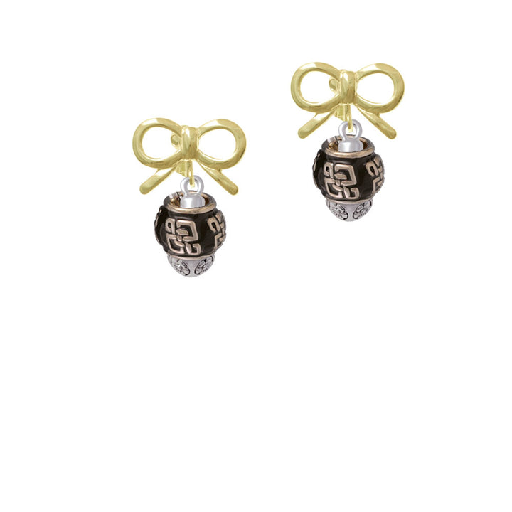 Chinese Pattern on Black Spinners Crystal Clip On Earrings Image 10