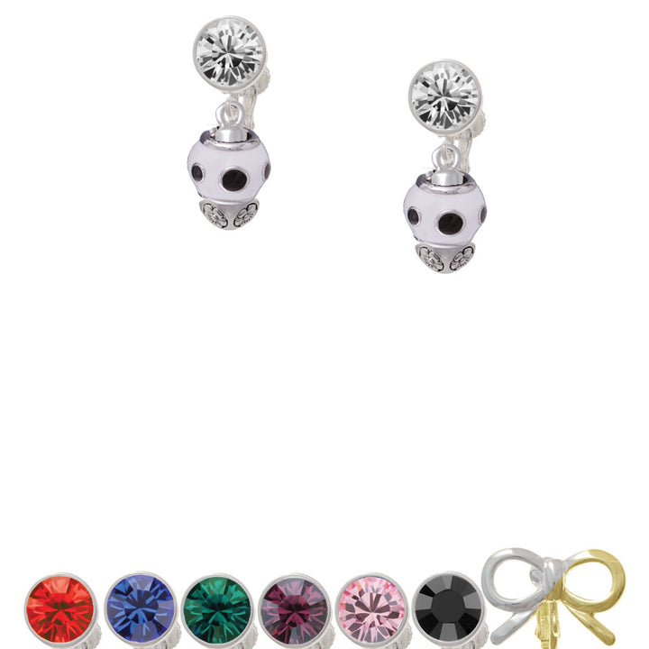 Black Dots on White Spinners Crystal Clip On Earrings Image 1