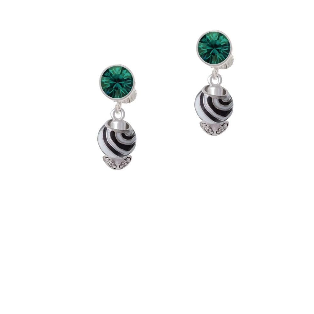 Wide Zebra Print Spinners Crystal Clip On Earrings Image 1