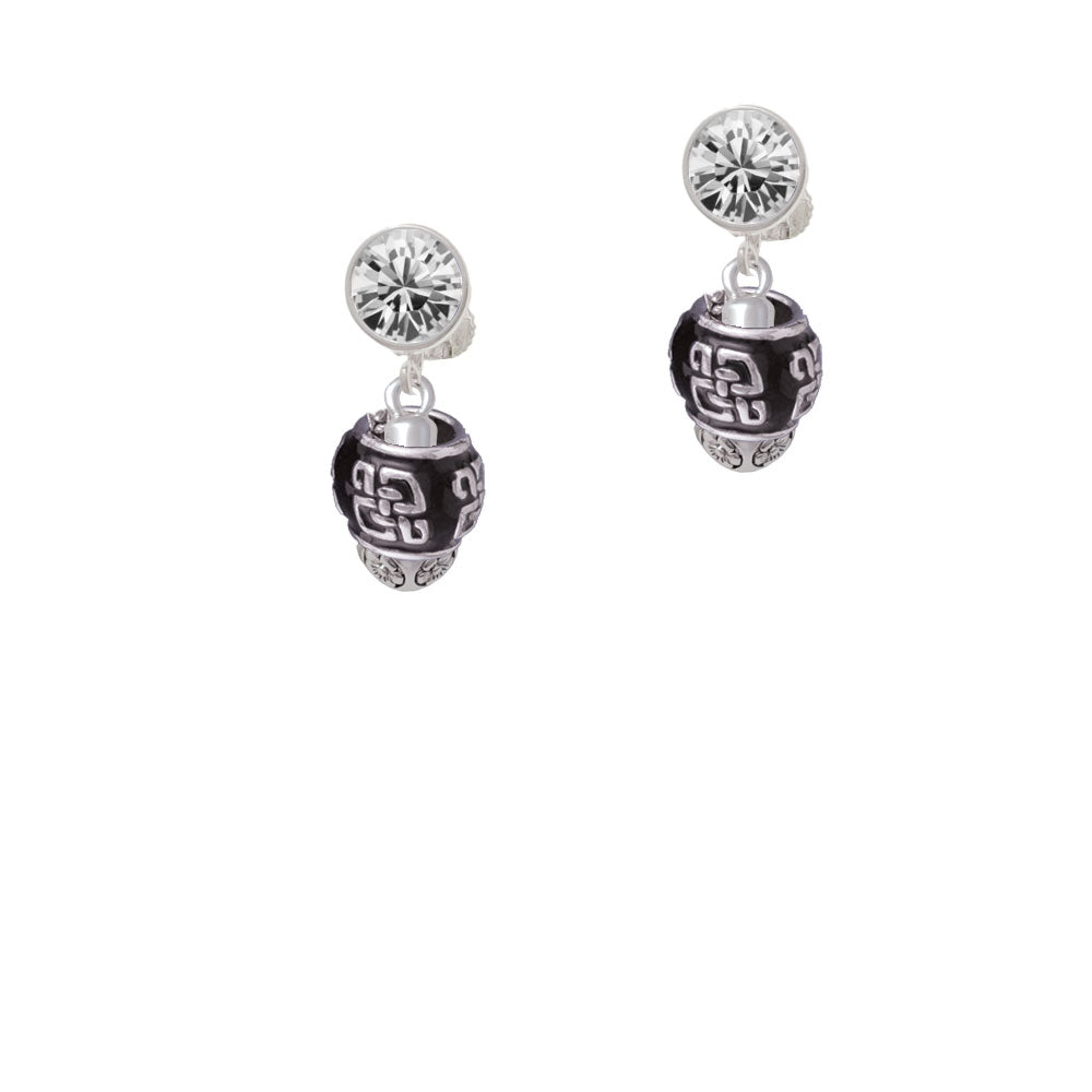 Chinese Pattern on Black - Gold Tone Spinners Crystal Clip On Earrings Image 2