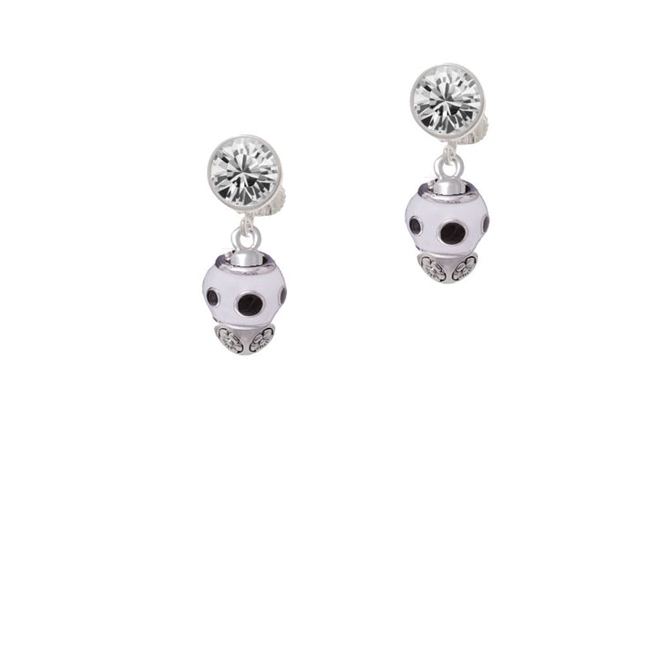 Black Dots on White Spinners Crystal Clip On Earrings Image 2