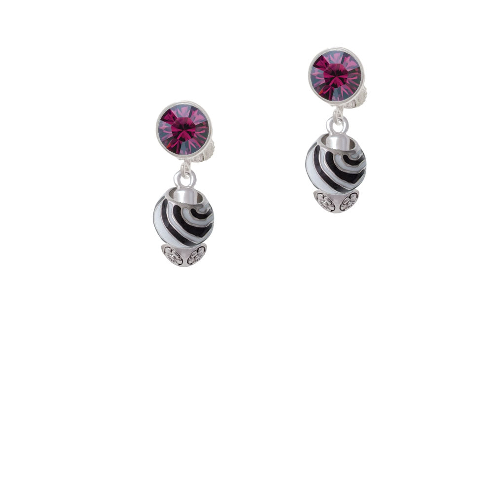 Wide Zebra Print Spinners Crystal Clip On Earrings Image 8