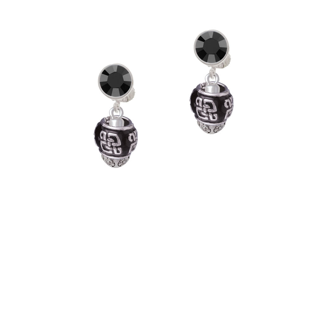 Chinese Pattern on Black - Gold Tone Spinners Crystal Clip On Earrings Image 3