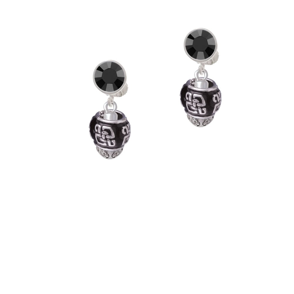 Chinese Pattern on Black - Gold Tone Spinners Crystal Clip On Earrings Image 1