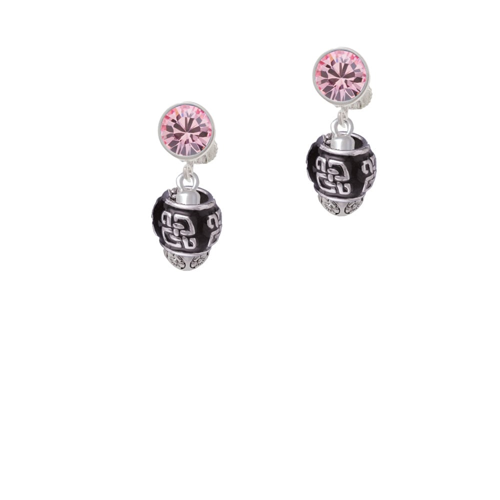 Chinese Pattern on Black - Gold Tone Spinners Crystal Clip On Earrings Image 1