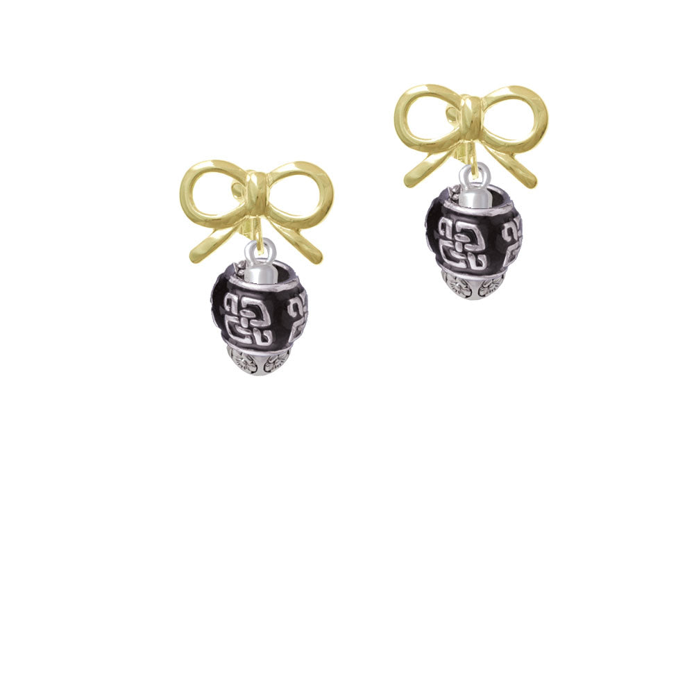 Chinese Pattern on Black - Gold Tone Spinners Crystal Clip On Earrings Image 10