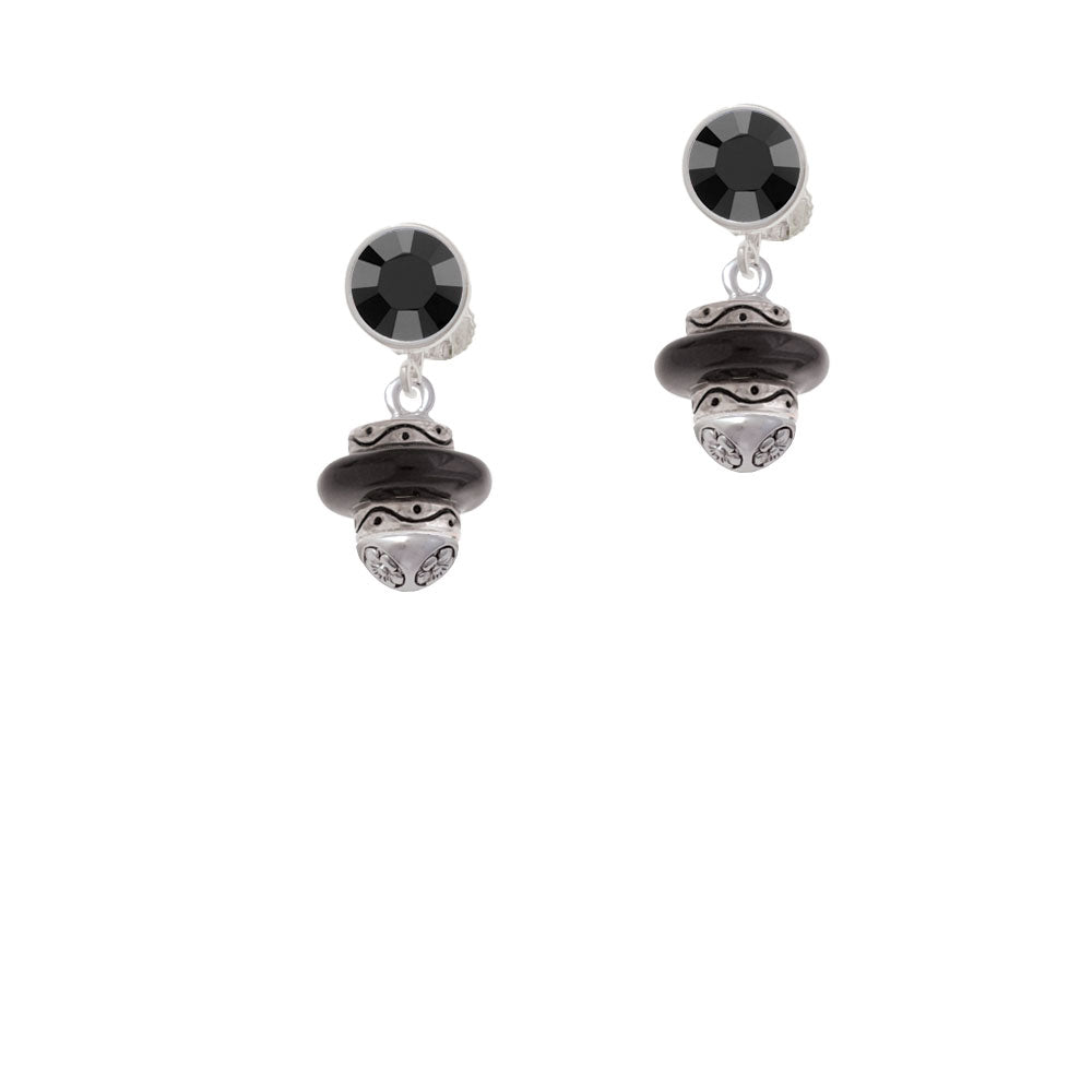 Black Center Spinner Crystal Clip On Earrings Image 3