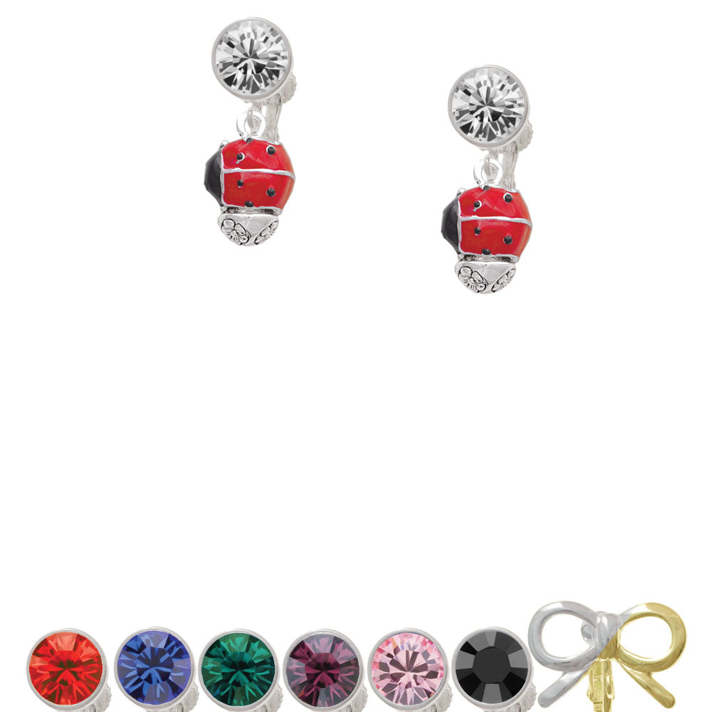 Red Ladybug Spinner Crystal Clip On Earrings Image 1