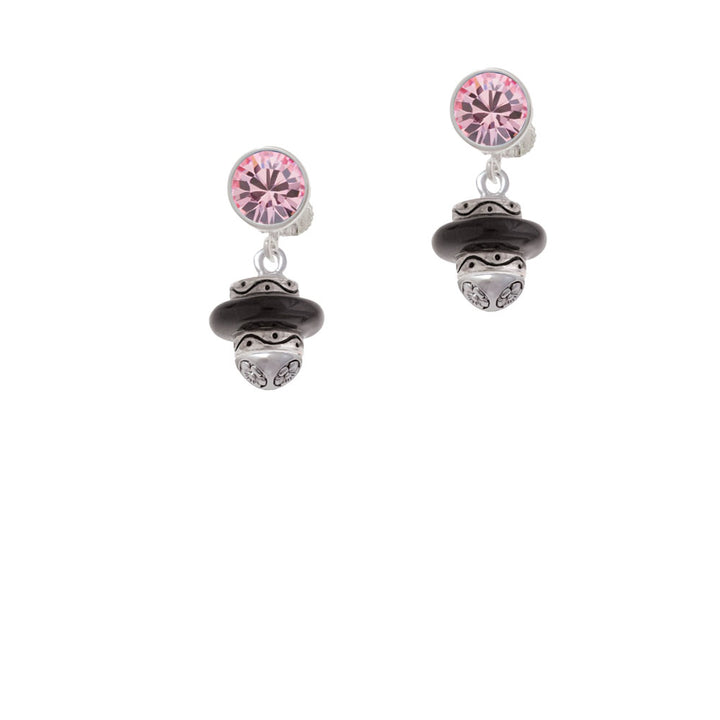 Black Center Spinner Crystal Clip On Earrings Image 4