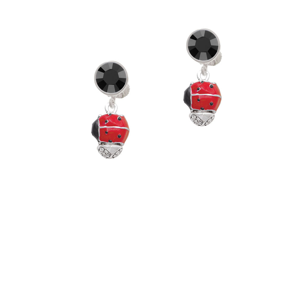 Red Ladybug Spinner Crystal Clip On Earrings Image 3