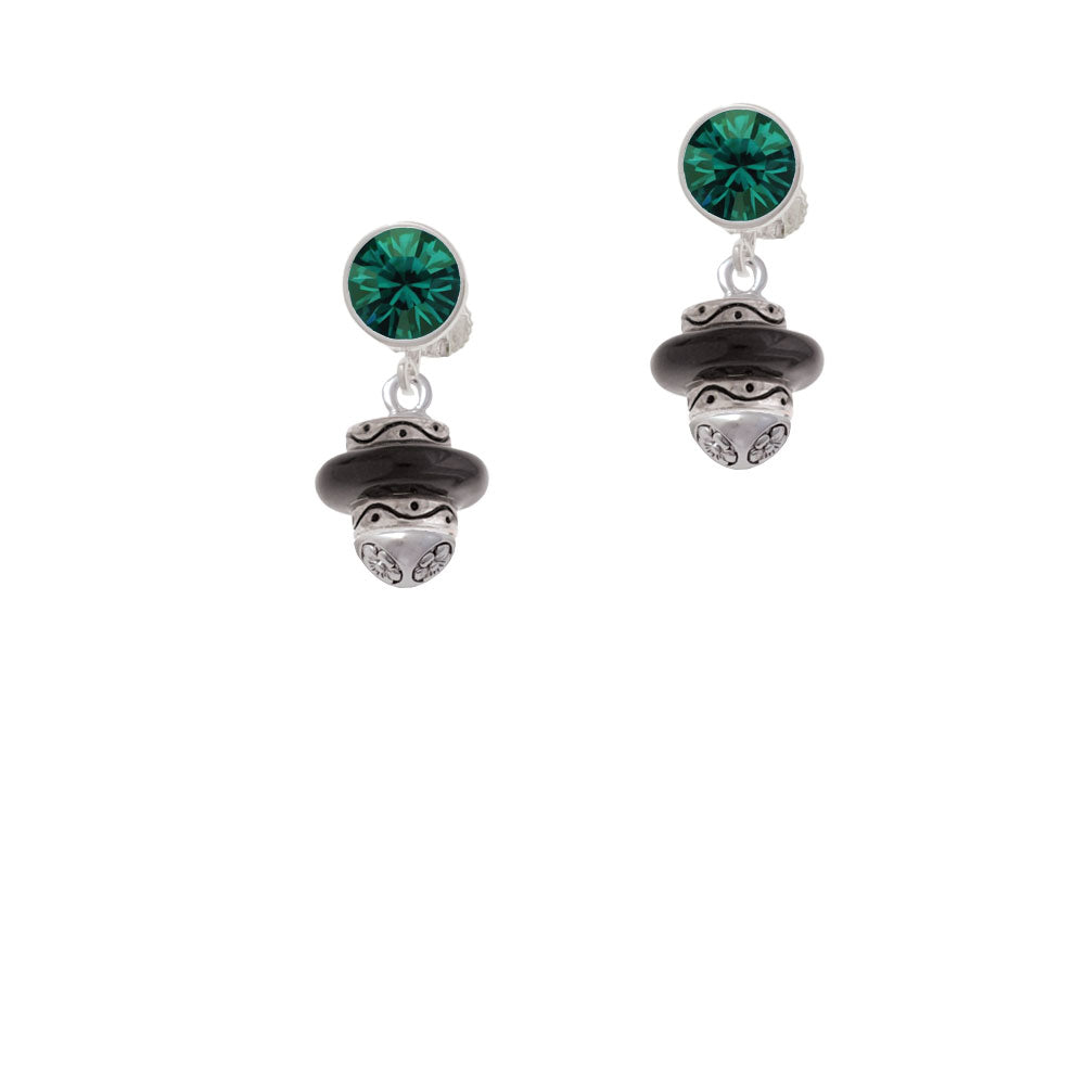 Black Center Spinner Crystal Clip On Earrings Image 6