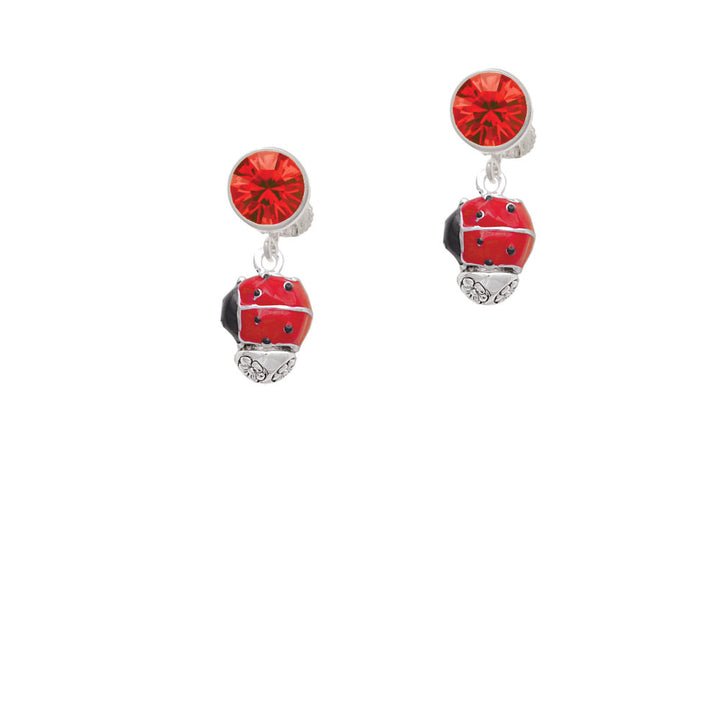 Red Ladybug Spinner Crystal Clip On Earrings Image 4