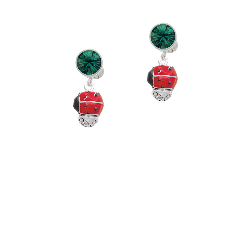 Red Ladybug Spinner Crystal Clip On Earrings Image 6