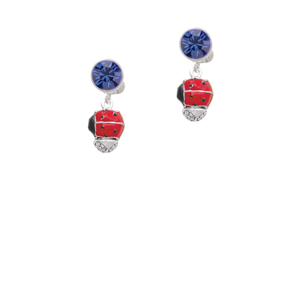 Red Ladybug Spinner Crystal Clip On Earrings Image 7